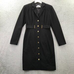 CALVIN KLEIN Womens Size 6 Black Long Sleeve Gold Button Up‎ Coat Sheath Dress